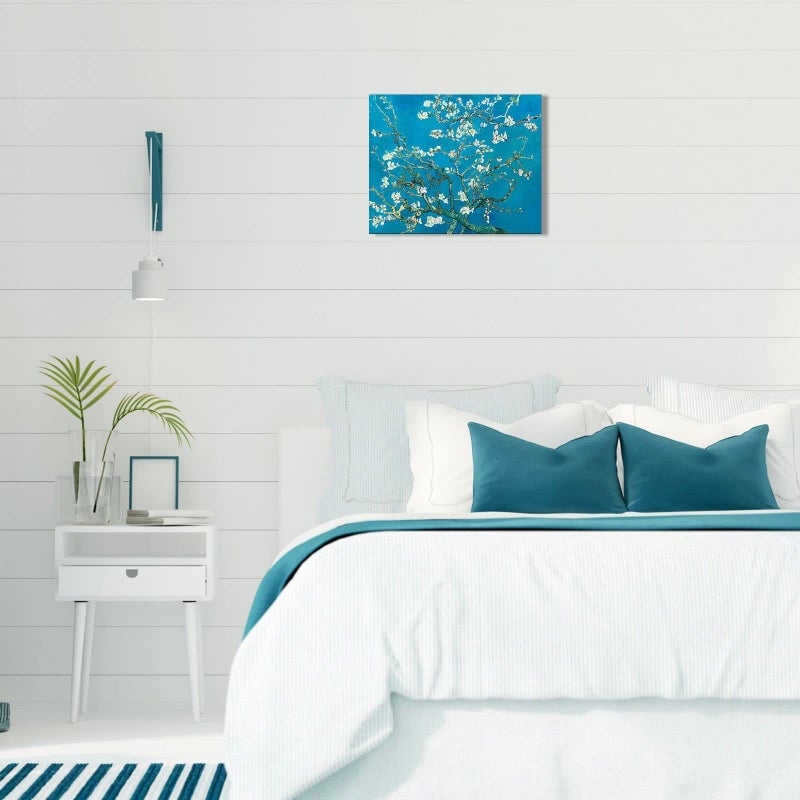 1 KINGO Van Gogh Canvas Wall Art: Almond Blossom Oil Painting Flower Picture Reproduction Room Decor, Famous Art Prints Floral Tree Poster Teal Modern Artwork Home Decoration 12"" x 15"" - Image 3